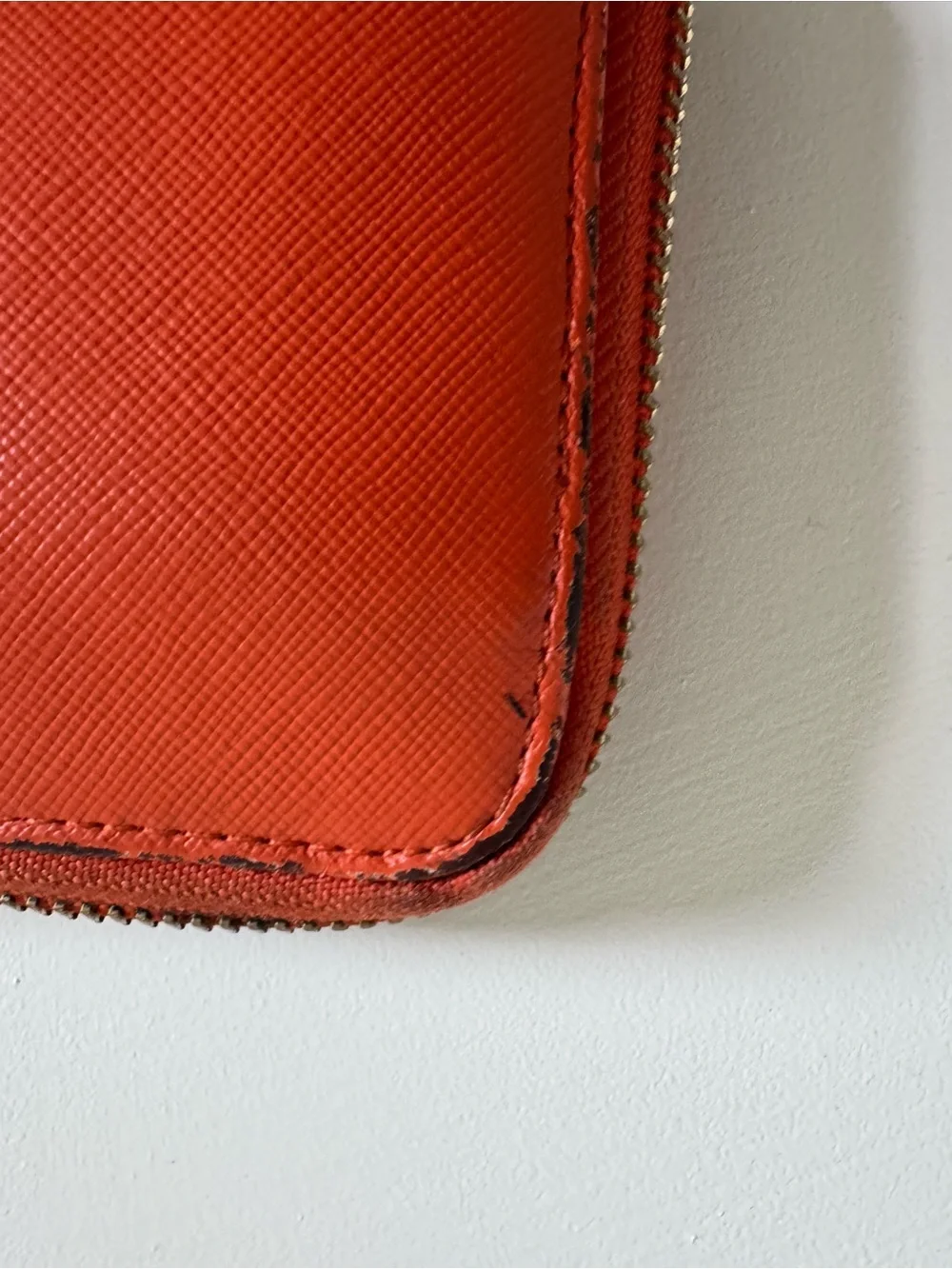 Tory Burch Coral-Orange Zip Wallet with Gold Logo